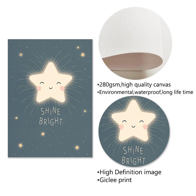 Rocket Stars Moon Kreslené plakáty Reprodukce Nursery Wall Art Malba na plátně Nordic Baby Dětská ložnice Obraz Dětský pokoj Dekor