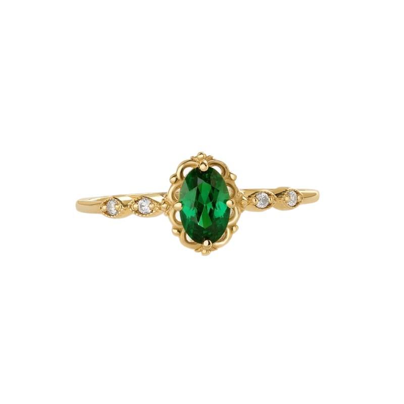 Yun Miao Elegant Emerald Inlaid Ladies' Ring