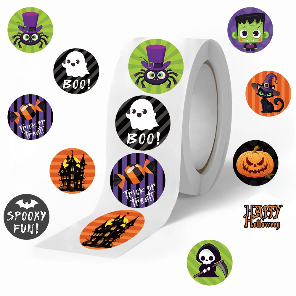 500PCS Halloween Roll-on Stickers Cartoon Pumpkin Ghost Mobile Phone Notebook Envelope Sealing Stickers Ten Patterns