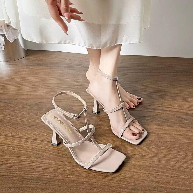 Beautiful One-word Thin Belt Open-toed Roman Shoes Women's 2025 New Super Foreign Style Holiday Style Fine Heel High Heel Sandals