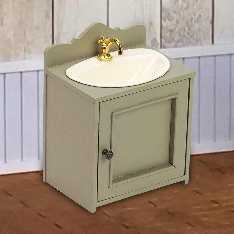 Dollhouse Bathroom Cabinet Miniature Furniture Model Classic Simulation 14.5x8x11cm Ornament Scene Decor Pretend Toy for 1/12