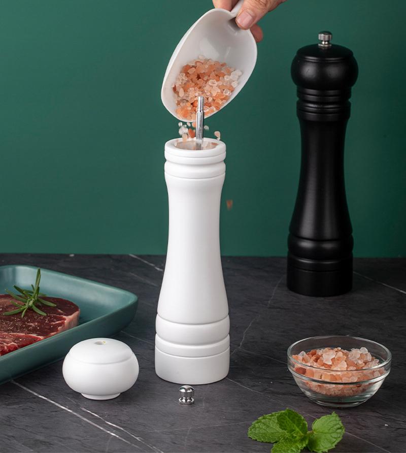8-inch Black and White PU Paint Pepper Grinder Kitchen Household Rose Salt Pepper Mill Seasoning Bottle