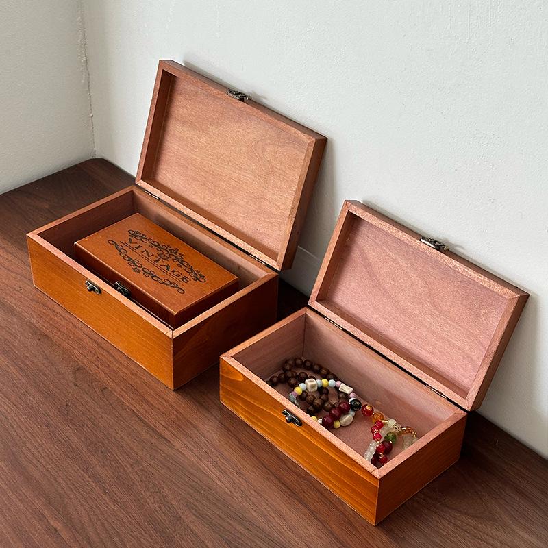 Retro Wooden Desk Organizer Box with Buckle Lid - Dustproof Storage for Jewelry & Cosmetics