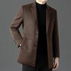 Men's Mid-Length Double-Sided Cashmere Coat with Detachable Down Liner, Casual Wool Suit for Middle-Aged