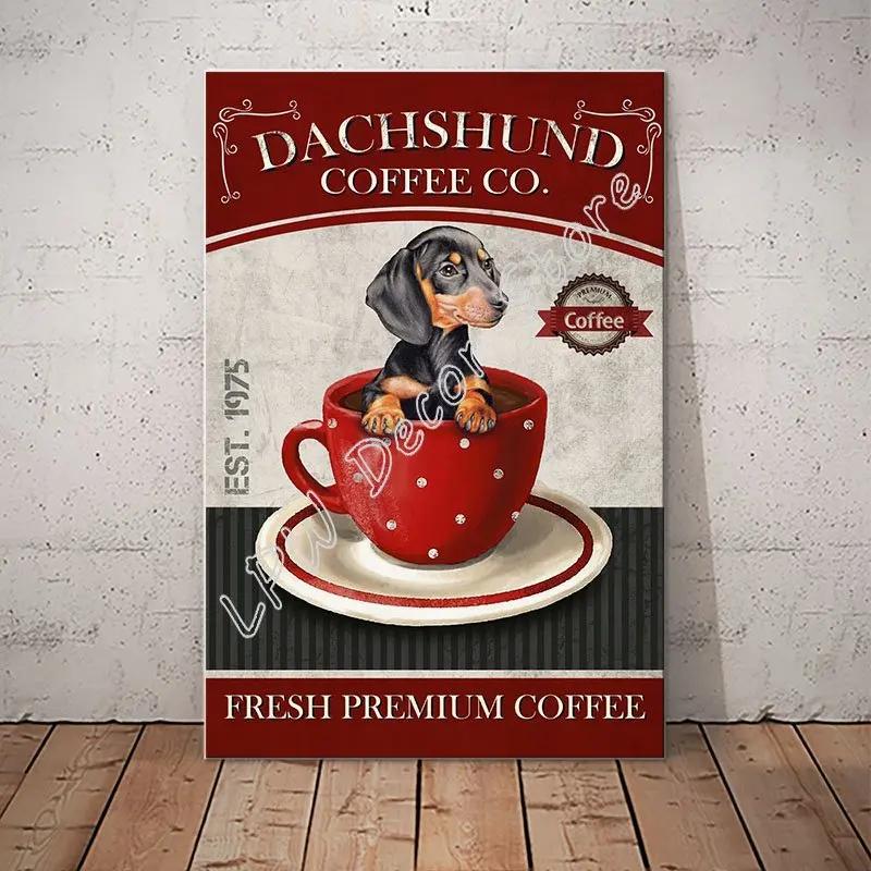 Dachshund Tin Metal Sign Coffee Poster Gift Wall Art for Cafe Kitchen Coffee Corner Coffee Pot for Men Women Xmas Gift 8x12inch