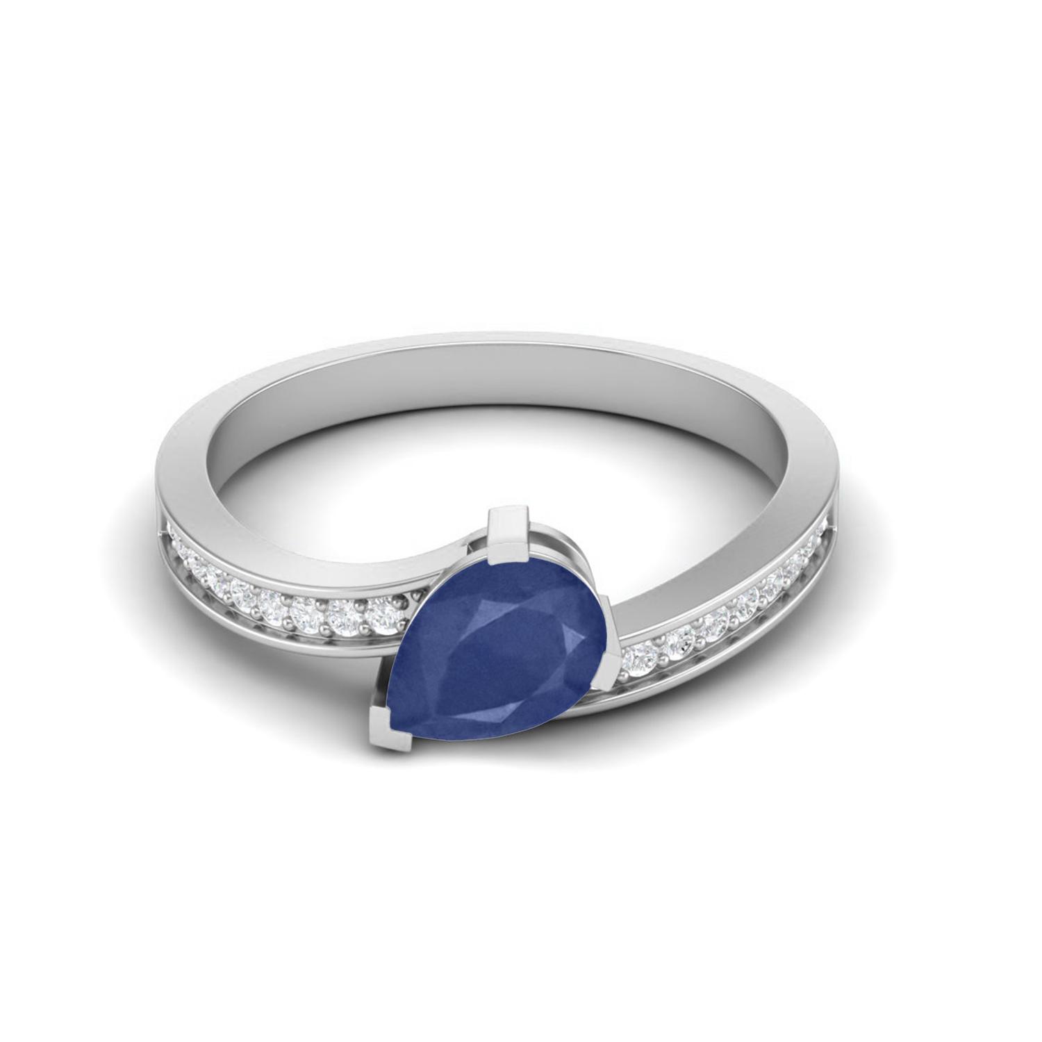 7x5mm Pear Blue Sapphire 925 Sterling Silver Solitaire Women Bypass Engagement Ring