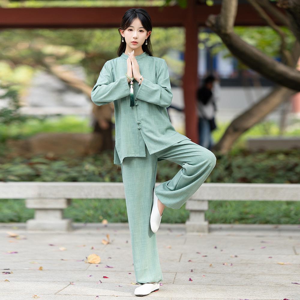 Men's New Chinese Style Tai Chi and Meditation Two-Piece Set for Yoga and Morning Exercise
