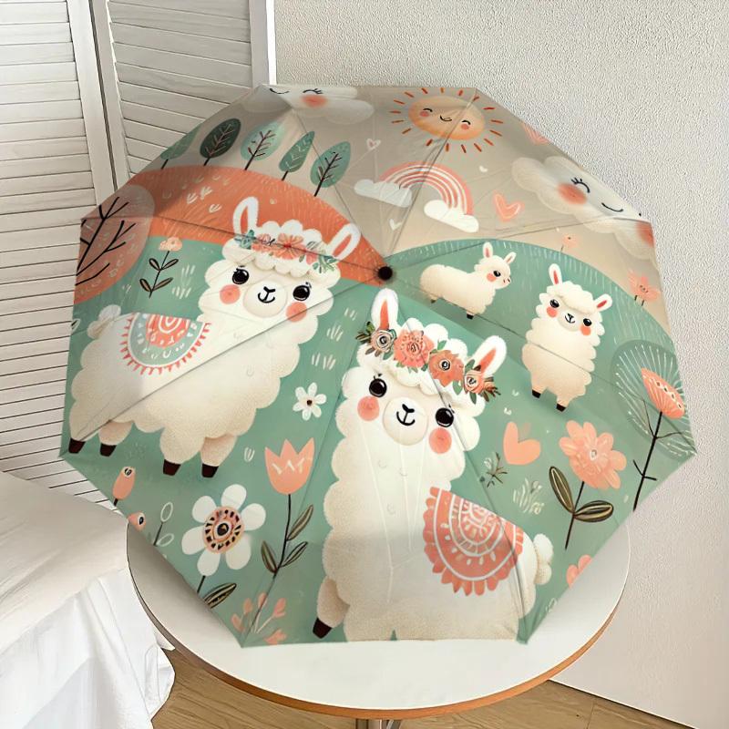 1pc Llama Flowers Pattern Umbrella Design Automatic Opening and Closing Umbrella, High-quality Travel Umbrella, Lightweight and Portable, -74