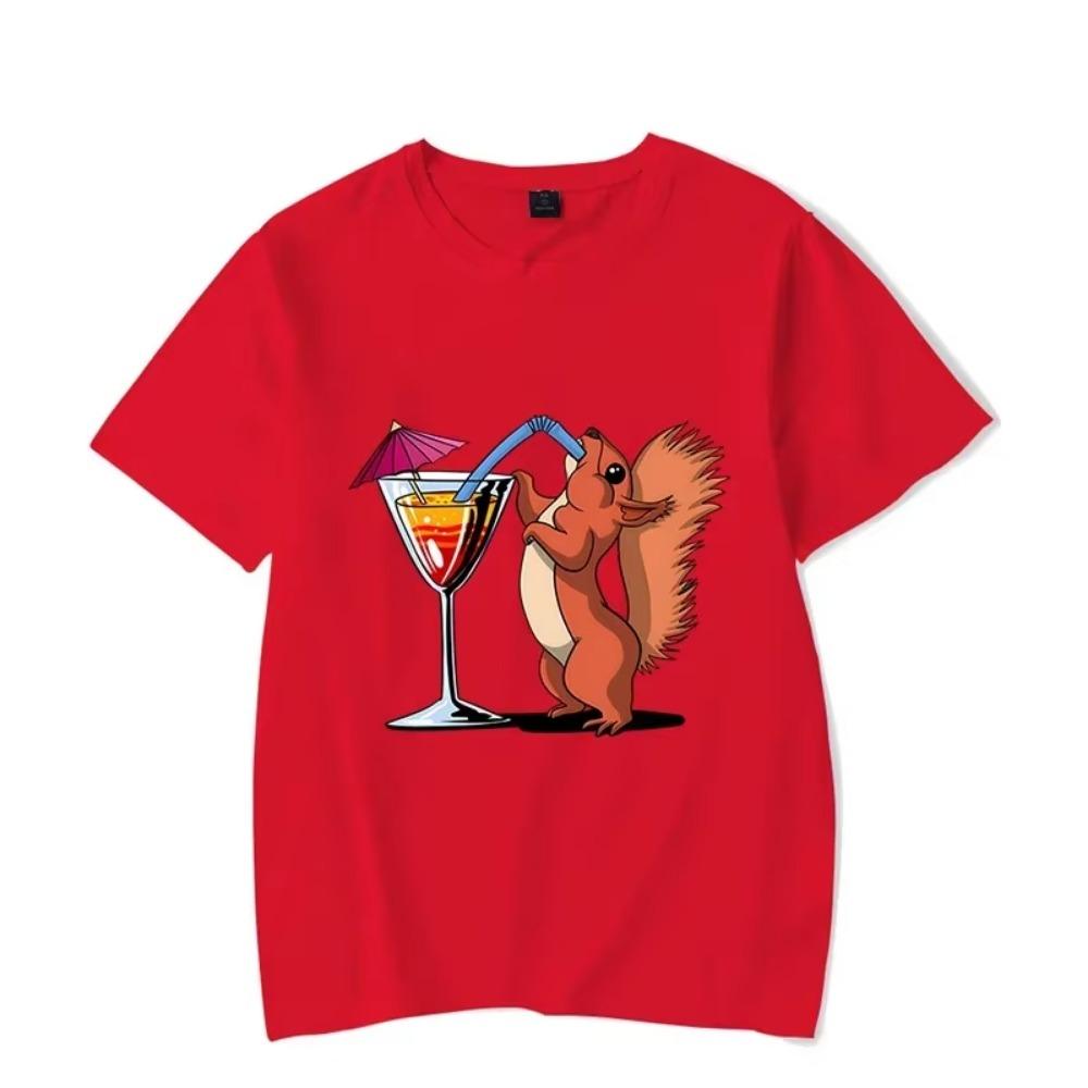 New Trendy Men T-shirt Squirrel Drinking Cocktail Funny Party Men Oversized T-shirts Short Sleeve Tops Summer Fashion Tshirts