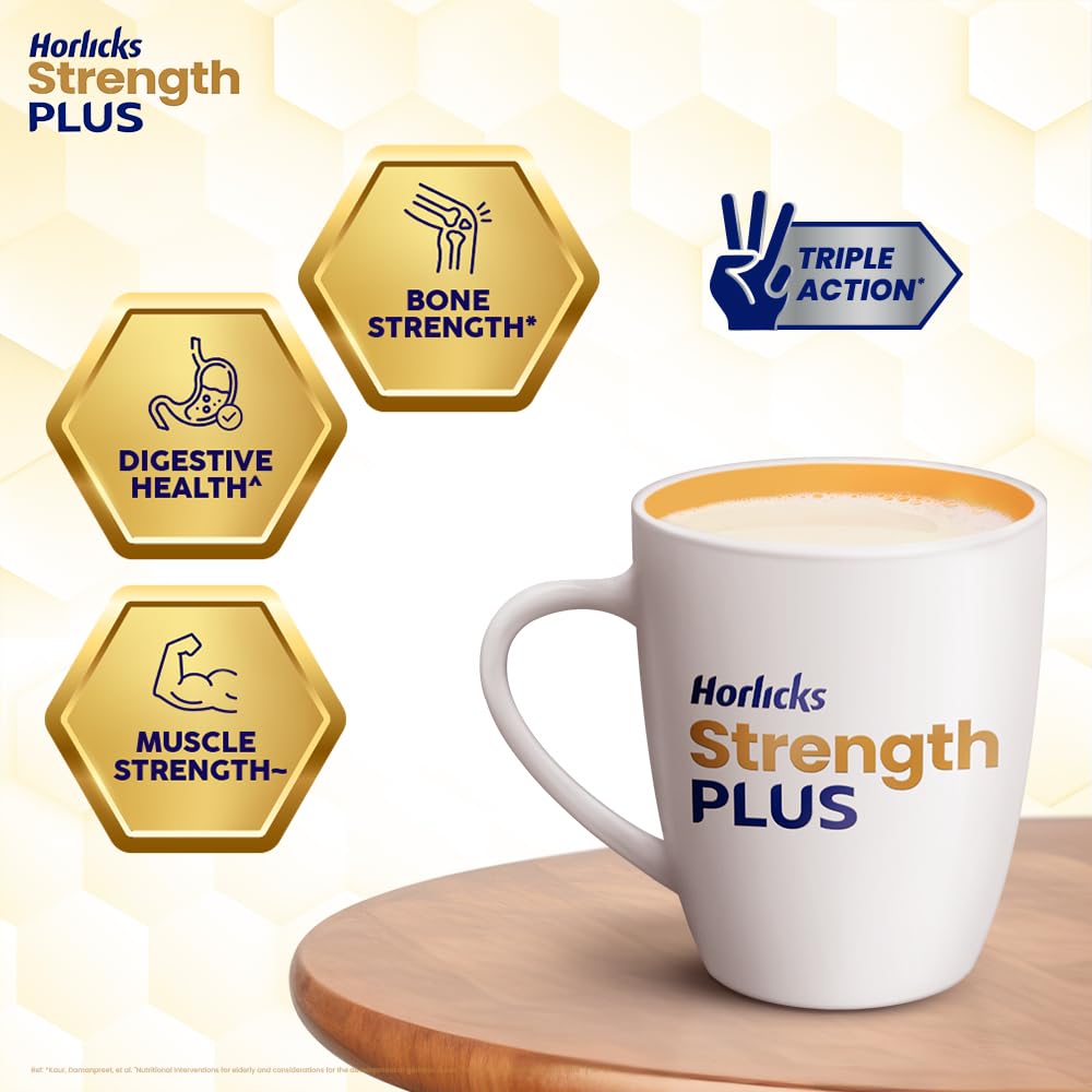 Horlicks Strength Plus Vanilla Powder 350g High Protein High Fibre Balanced Nutrition for Adults
