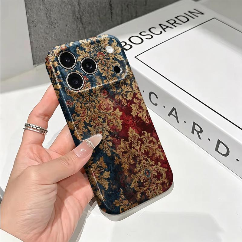 Heritage Rococo Damask Motif Art Graphic Film Aesthetic Protective Shockproof Bumper Case Cover For iPhone 14 15 16 Pro Max Plus