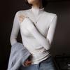 Women's Fall and Winter Inner Half High Neck Wooden Ear Trim Long Sleeve Top