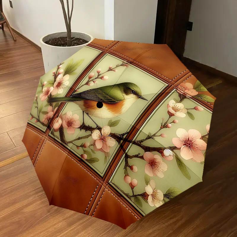 1PC Bird Blossom Umbrella-8-Rib Reinforced, Automatic Open, Lightweight & Durable, Cute Fashion Accessory for Outdoor-T372