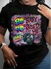 Europäische Größe Damen T-Shirt mit 80er 90er Raised Me Retro Pop Art Druck, Neonfarben und Kassettenband-Design, Perfekt für 90er-Mottopartys