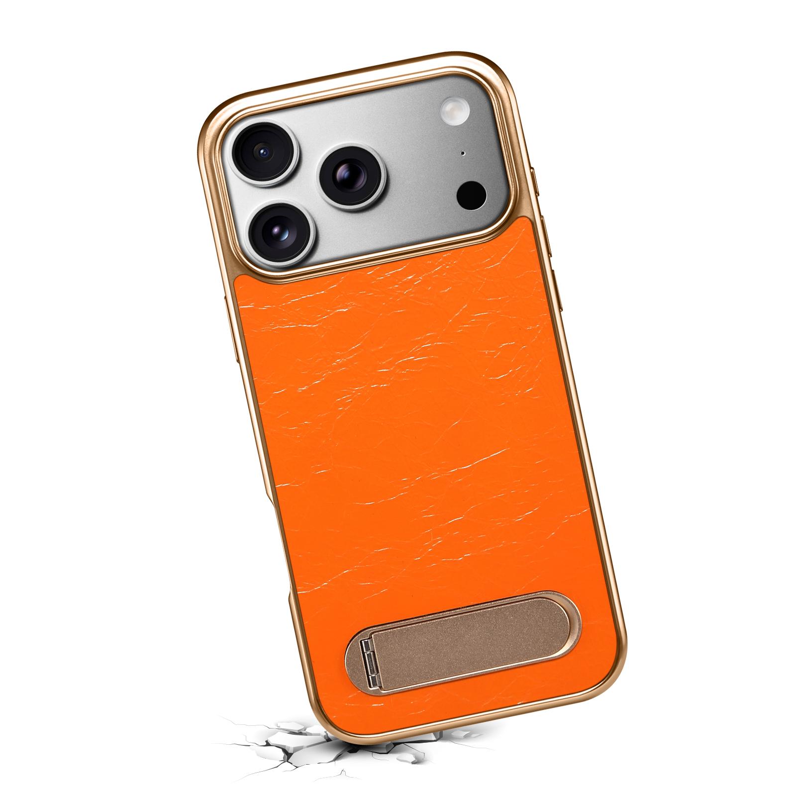 

Retro Genuine Cowhide Leather Case for iPhone 17 Pro Max 17Air 16 15 14 13 Pro Built-in Magnetic Metal Invisible Bracket Cover iPhone17 помаранчевий
