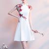 Women Cheongsam Dress Half Turtleneck High Waist Above Knee Length Temperament Chinese Dress for Banquet