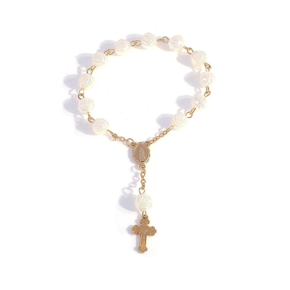 1pc Christening Gift Faux Pearl Bracelets With Cross Pendant Birthday Party Favours Commemorative Gifts For Weddings Women Birthday Wedding Bridal