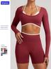 European & American Color Block Seamless Long Sleeve Yoga Top – Sporty Two-Piece Design