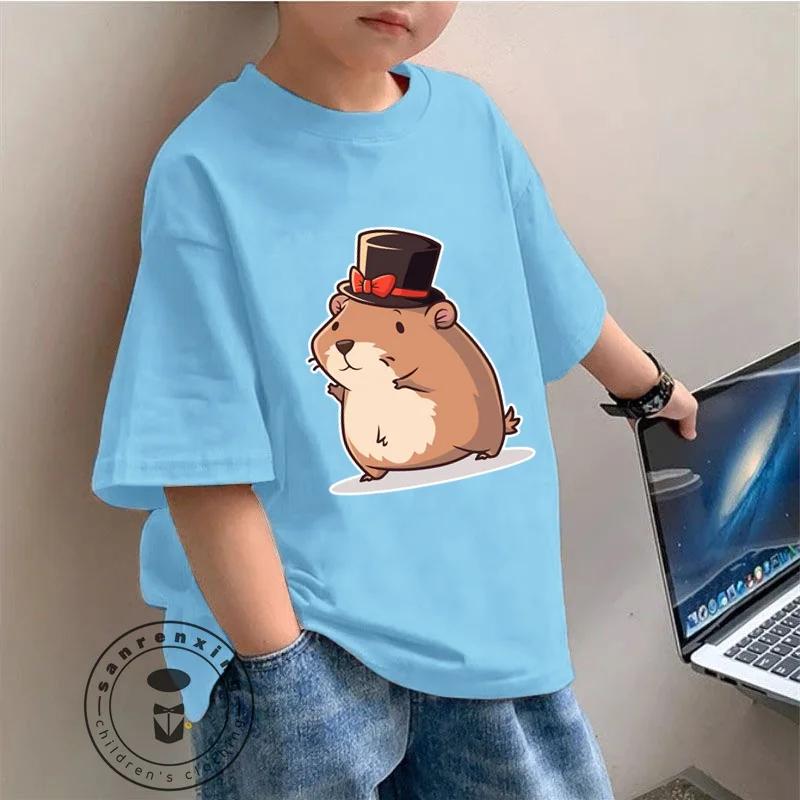 Cute children's fashionable T-shirt Capybara illustration perfect for summer wear