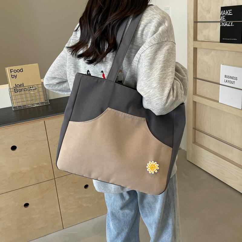 Kontrastowa torba damska duża pojemność torba tote lekka studencka torba na ramię do klasy