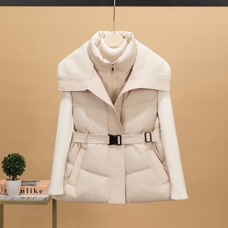 European big collar down cotton vest women's short splicing lamb wool vest waist jacket new