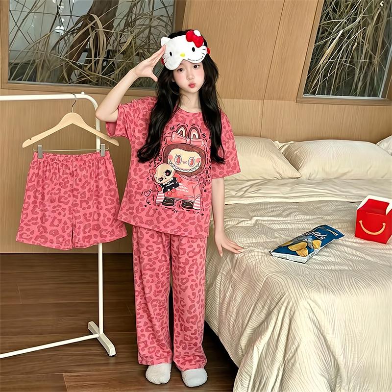 Adorable Girls' Summer Pajama Set – 3-Piece Short-Sleeve Homewear for Kids