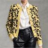 Women's Leopard Print Knit Cardigan Long Sleeve Round Neck Trim Casual Outerwear