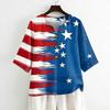 Women's Casual V-Neck Button Three-Quarter Sleeve Fourth of Print Pullover T-Shirt