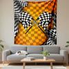 Racing Checkered Flags Orange Checkered Wall Tapestry Crossed Finish Flags Motorsport Art Decor for Garage Man Cave