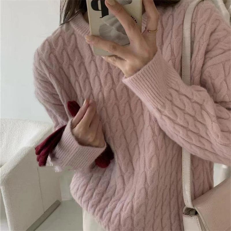 Höst och Vinter Mink Sammetströja Kvinnor Lös Ledig Förtjockad Instickströja Botten Tröja