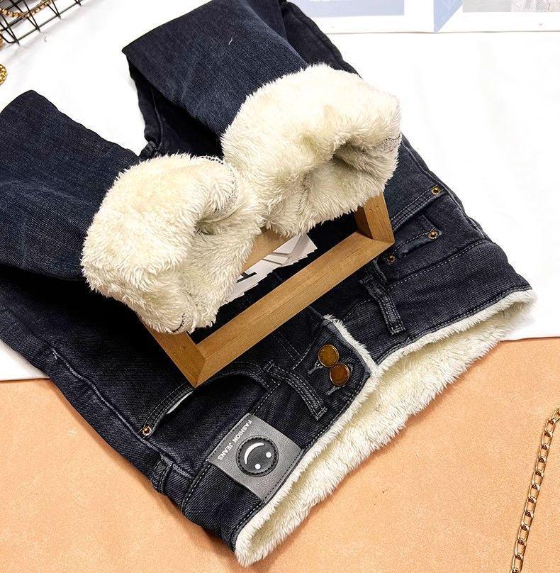 Women's Fleece-Lined High-Waisted Skinny Jeans - Extra Thick Lambswool Winter Pants 2024