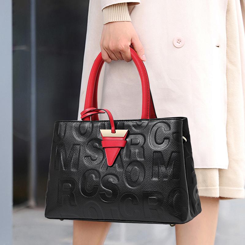 Genuine Leather Women's Bag Trendy and Fashionable Casual Letter Handbag Large Capacity Versatile One-shoulder Crossbody Bag