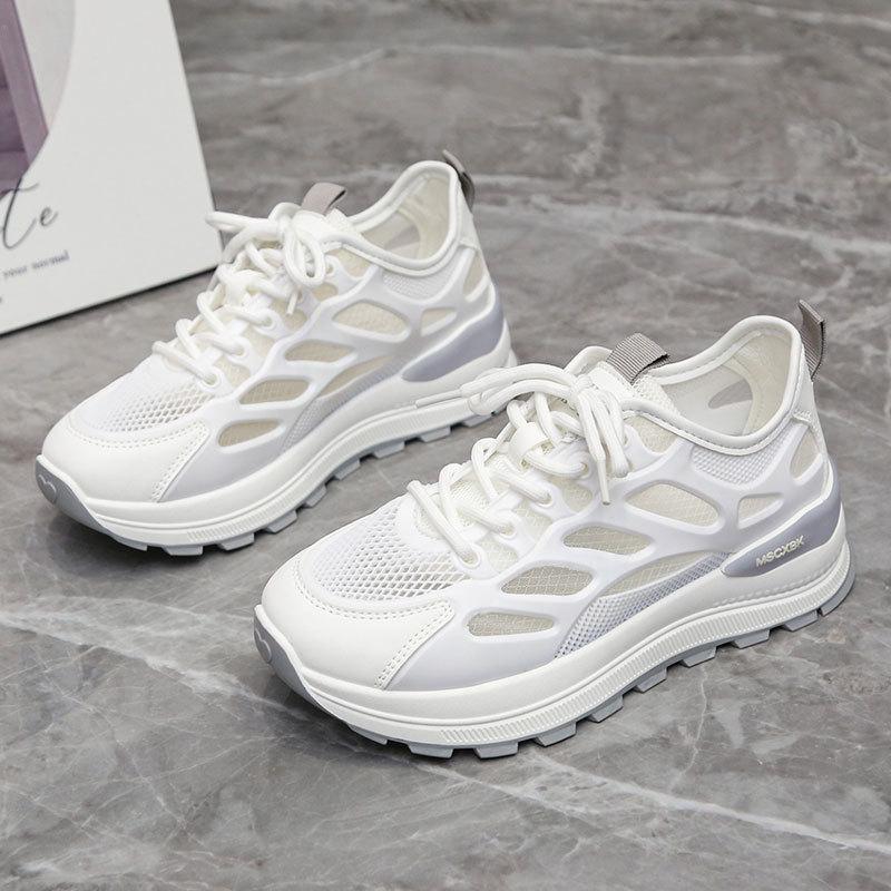 Mesh Breathable Thin Women's Shoes 2025 Summer New Lightweight and Versatile Casual Sports Shoes Thick-soled Non-slip White Shoes