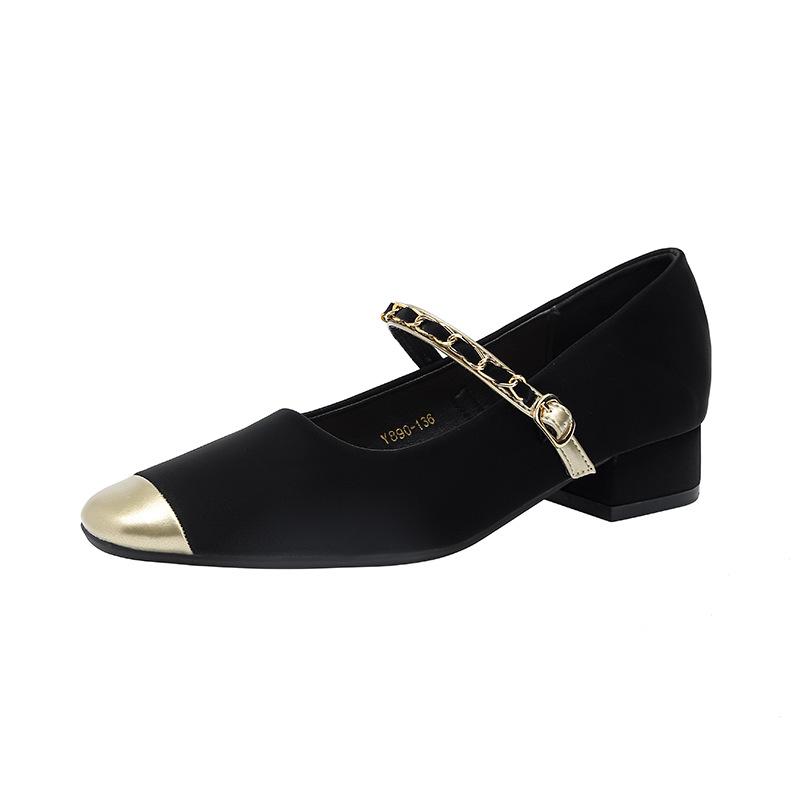 Y890-1 black Mary Jane shoes women's shoes spring and autumn 2025 new shallow mouth niche with skirt temperament single shoes