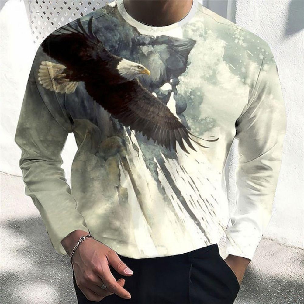 

Мужская хлопковая футболка с животным принтом, осенняя одежда, одежда с графикой орла, уличная одежда, оверсайз, с длинным рукавом, топы для мужчин, футболка 2XL