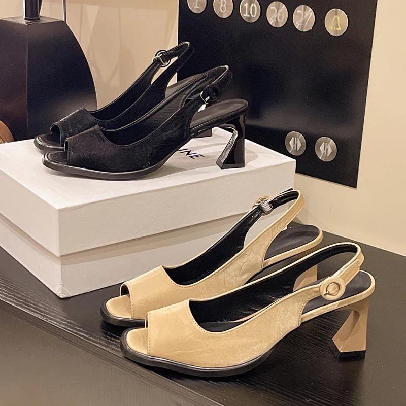 Women High Heels Peep Toe Sandals Chunky Shoes Woman 2025 Summer Elegant Sexy Dress Open Toe Slippers Pumps Sandalias De Mujer
