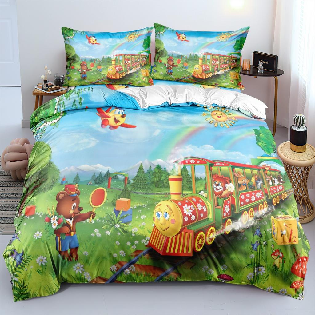 Duvet Cover Pillow Cover Cartoon Train Bedding Set Farm Duvet Set Adult Boy Girl Bedroom Decoration Kids Birthday Gift