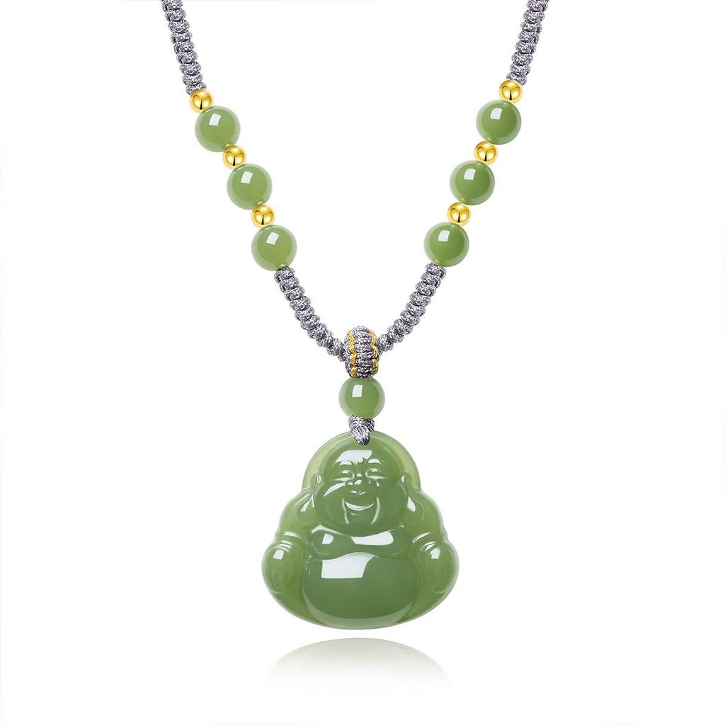 Hetian Jade Maitreya Buddha Anhänger Halskette – Damen Lanyard Schmuck