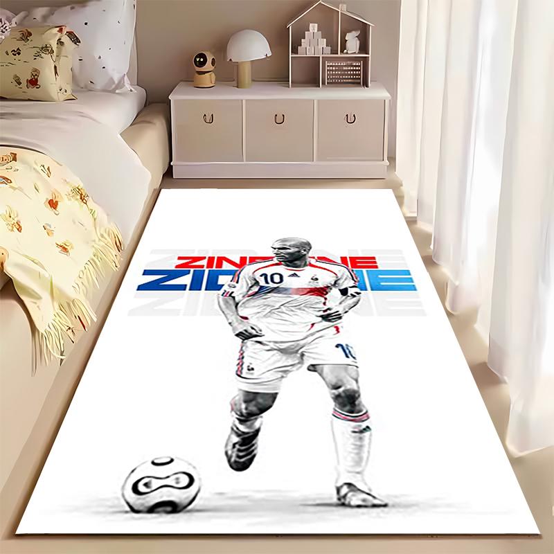 Sports Area Rug, Zinedine Zidane France 10 White Poster, Fan Cave Decor, Non-Slip Mat