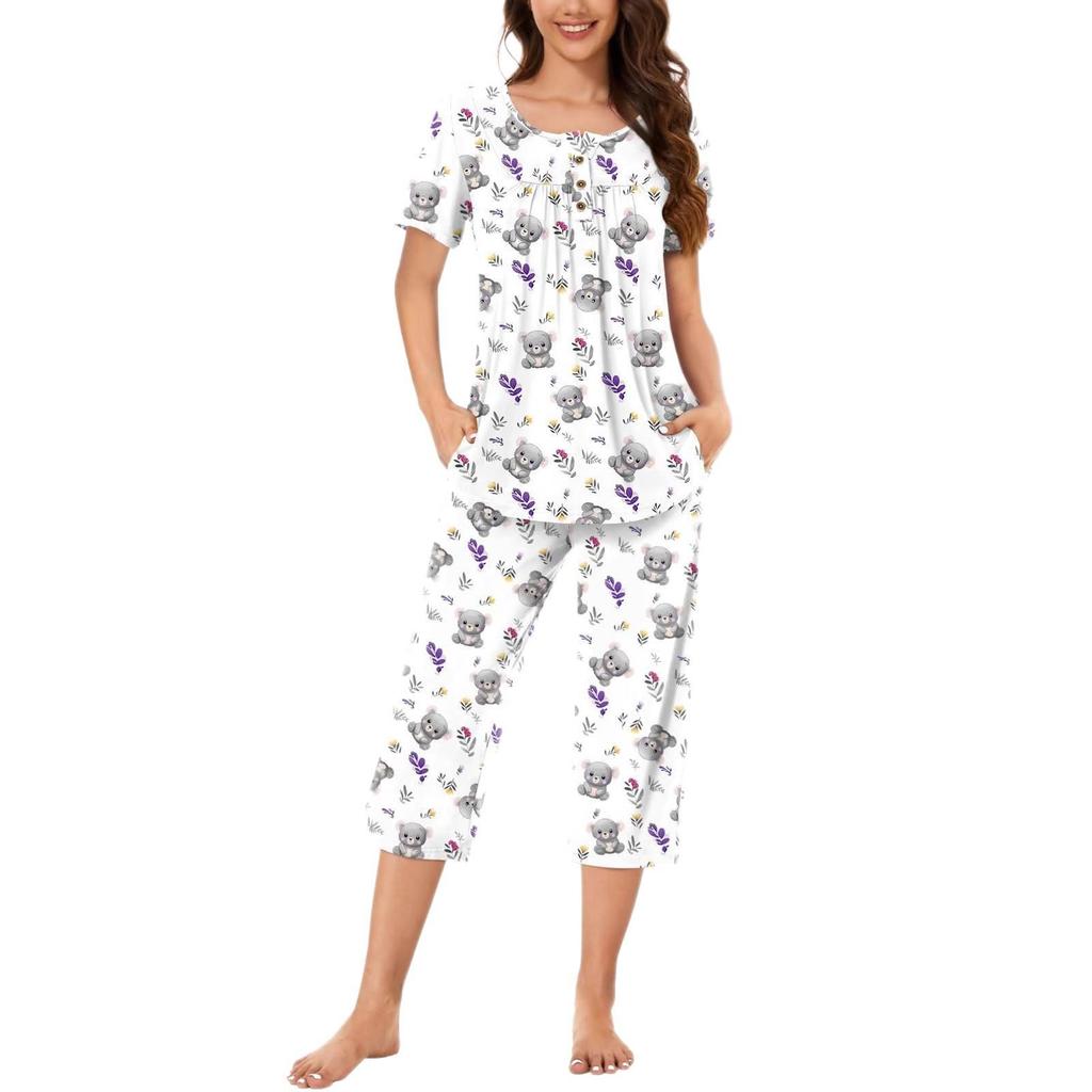 Sommer Neue Hauskleidung Pyjamas Modische und Lässige Bedruckte Kurzarmanzüge für Damen