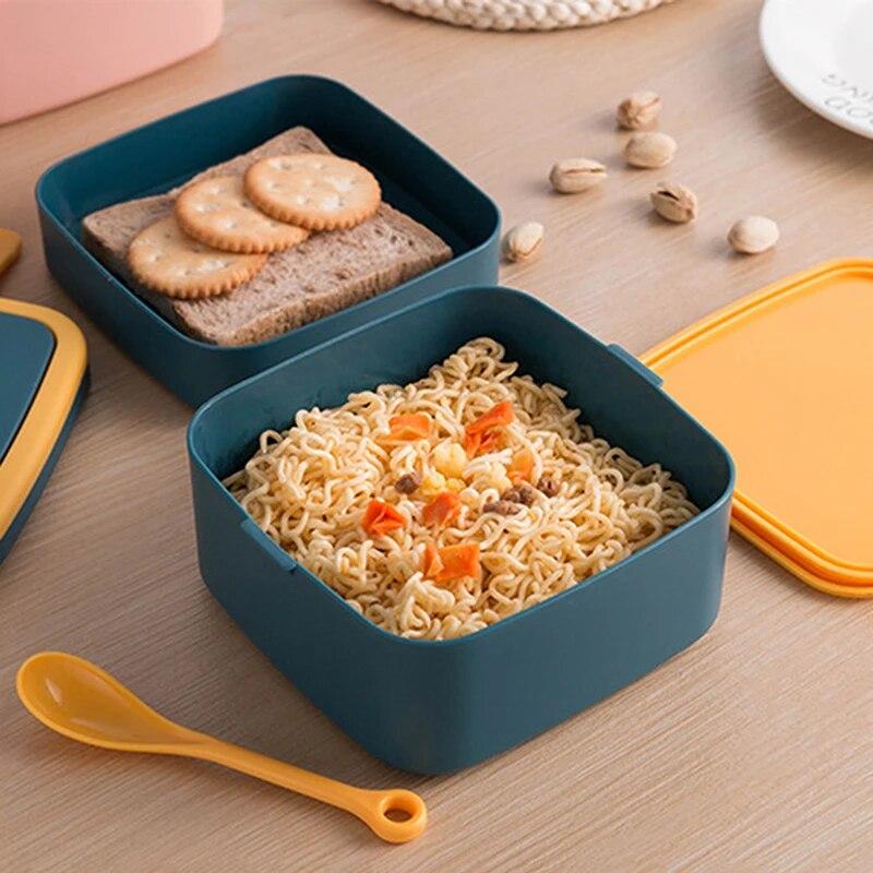 1100ml Tragbare 2-lagige gesunde Lunchbox Lebensmittelbehälter Mikrowellenherd Mittagessen Bento-Boxen mit Besteck Lunchbox