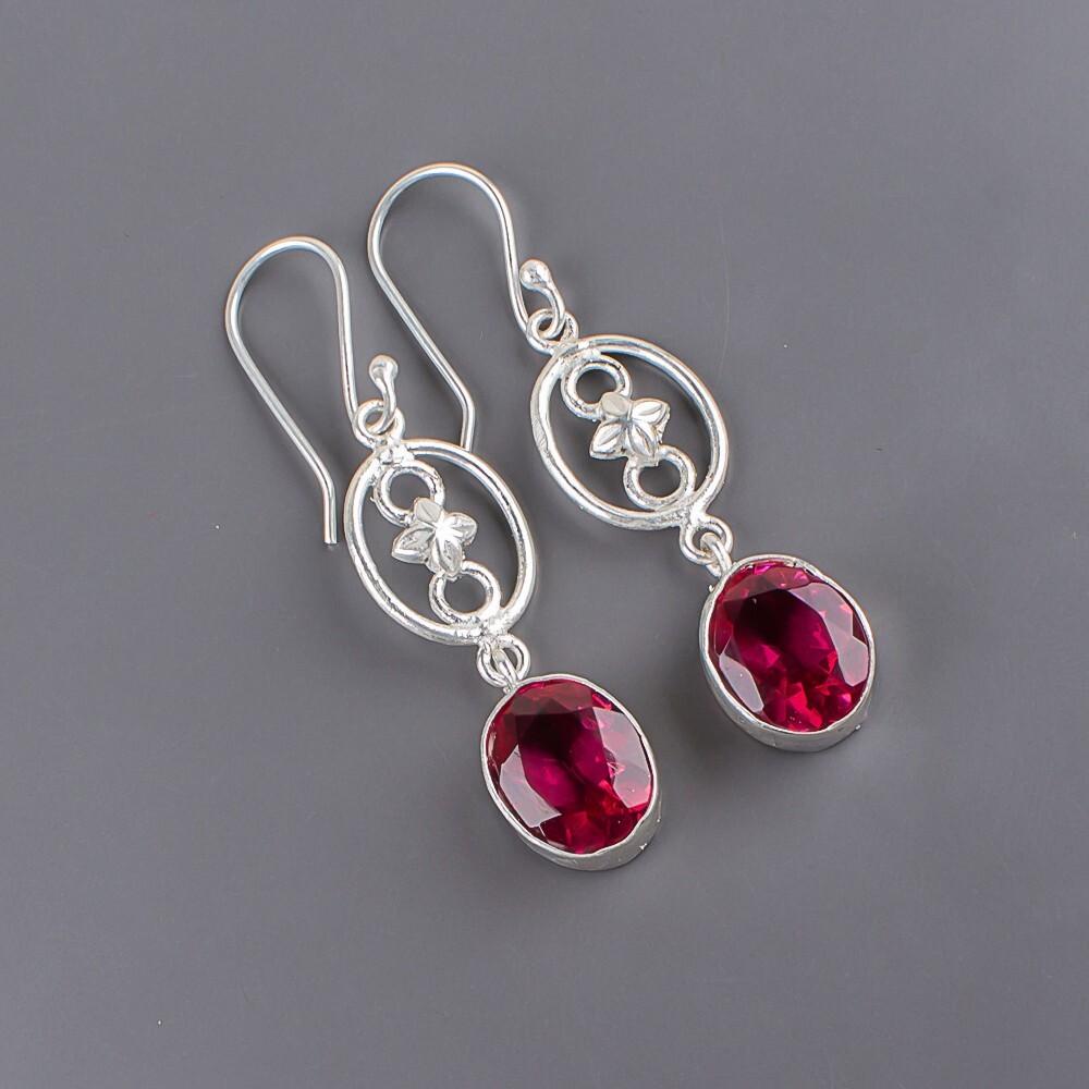 Kamień Szlachetny Różowy Turmalin Srebro Próby 925 Biżuteria Ręcznie Robione Kolczyki 2.00" EE-17-18