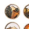 4 Pcs Boho Wall Art, Bohemian Sunset Mountain Plant Wall Decor, Wooden Round Circle Hollow Out Farmhouse Hanging Ornament for Bedroom, Living Room