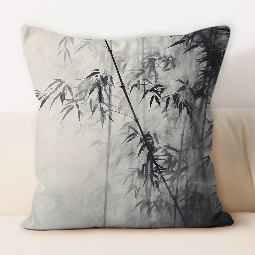 Traditional Chinese Ink And Bamboo Pillowcase, Suitable For Home Sofa Decoration, Living Room, Dormitory