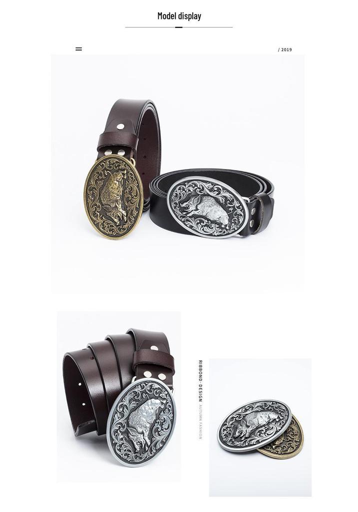 Men's Retro Cowhide Belt with Smooth Buckle - Korean Style, Trendy and Simple Wide Waistband.