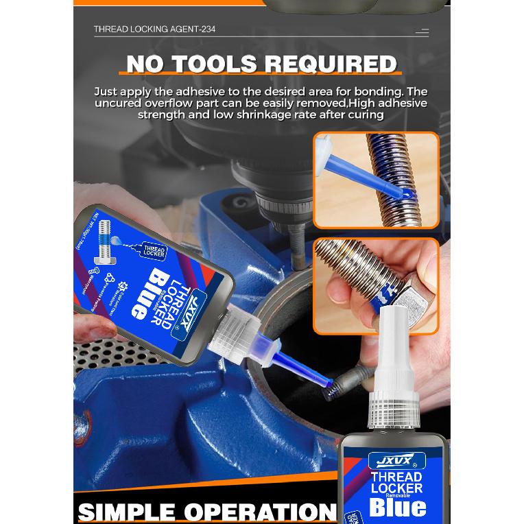50g Threadlocker Anaerobic Glue Blue Medium Strength Automotive-grade LockerThread for Metal Fasteners Nuts Bolts To Against Losening Lock Tight Seal
