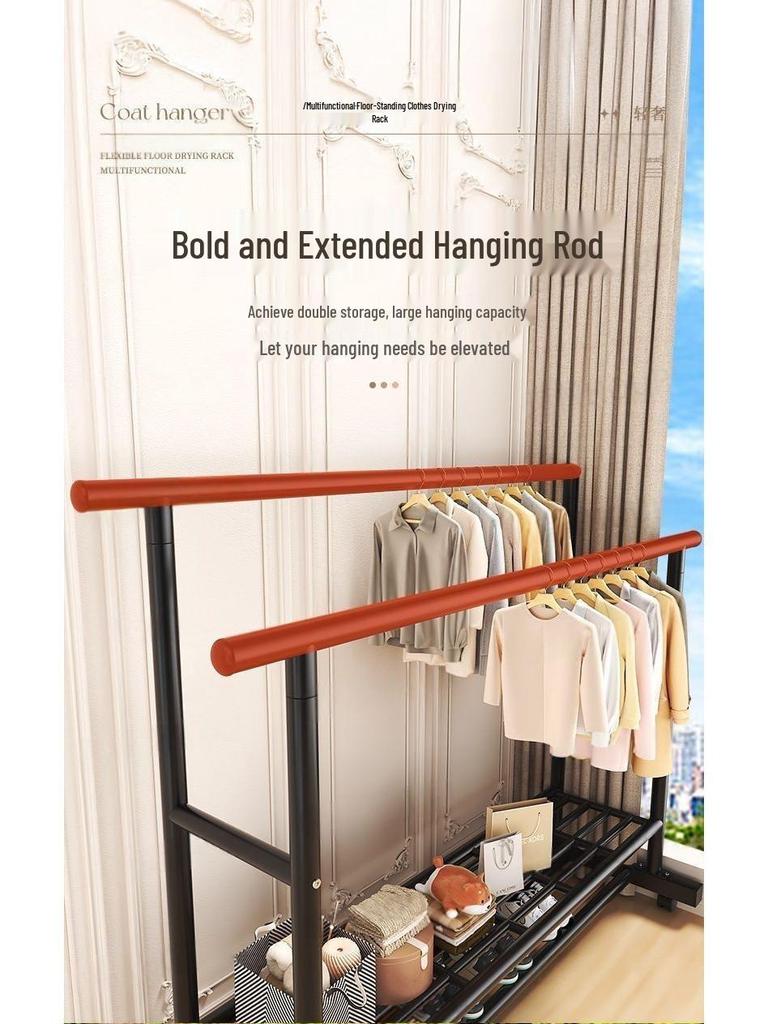 Double Pole Movable Clothes Drying Rack for Bedroom, Balcony, or Outdoor Use