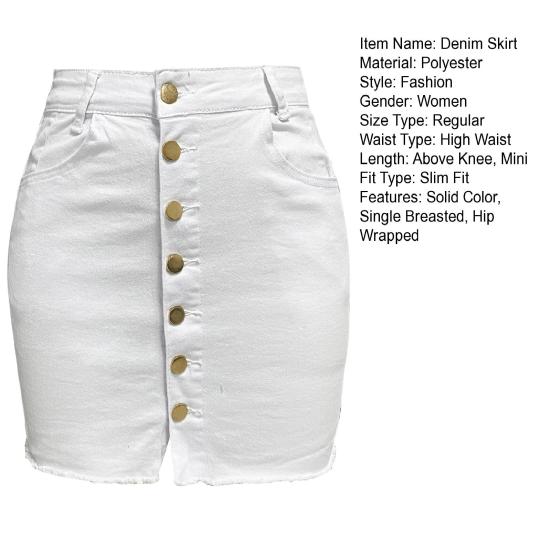 Ženy Džínová sukně s vysokým pasem, knoflíky, kapsy, boky, jednobarevná, mini sukně, streetwear