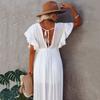 New Bamboo Cloth Button Waist Rope Long Skirt Cardigan Vacation Beach Jacket Sunscreen Clothes Long Skirt Bikini Blouse Women