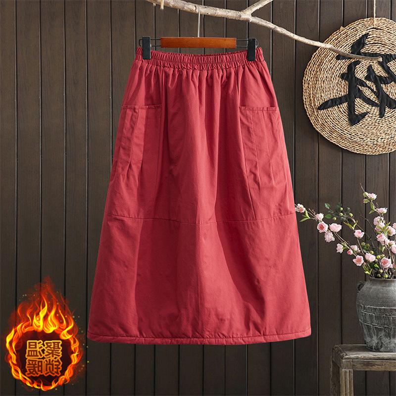 2025 Autumn/Winter Retro Quilted A-line Skirt: Loose, Plus Size, Age-Reducing, Mid-Length